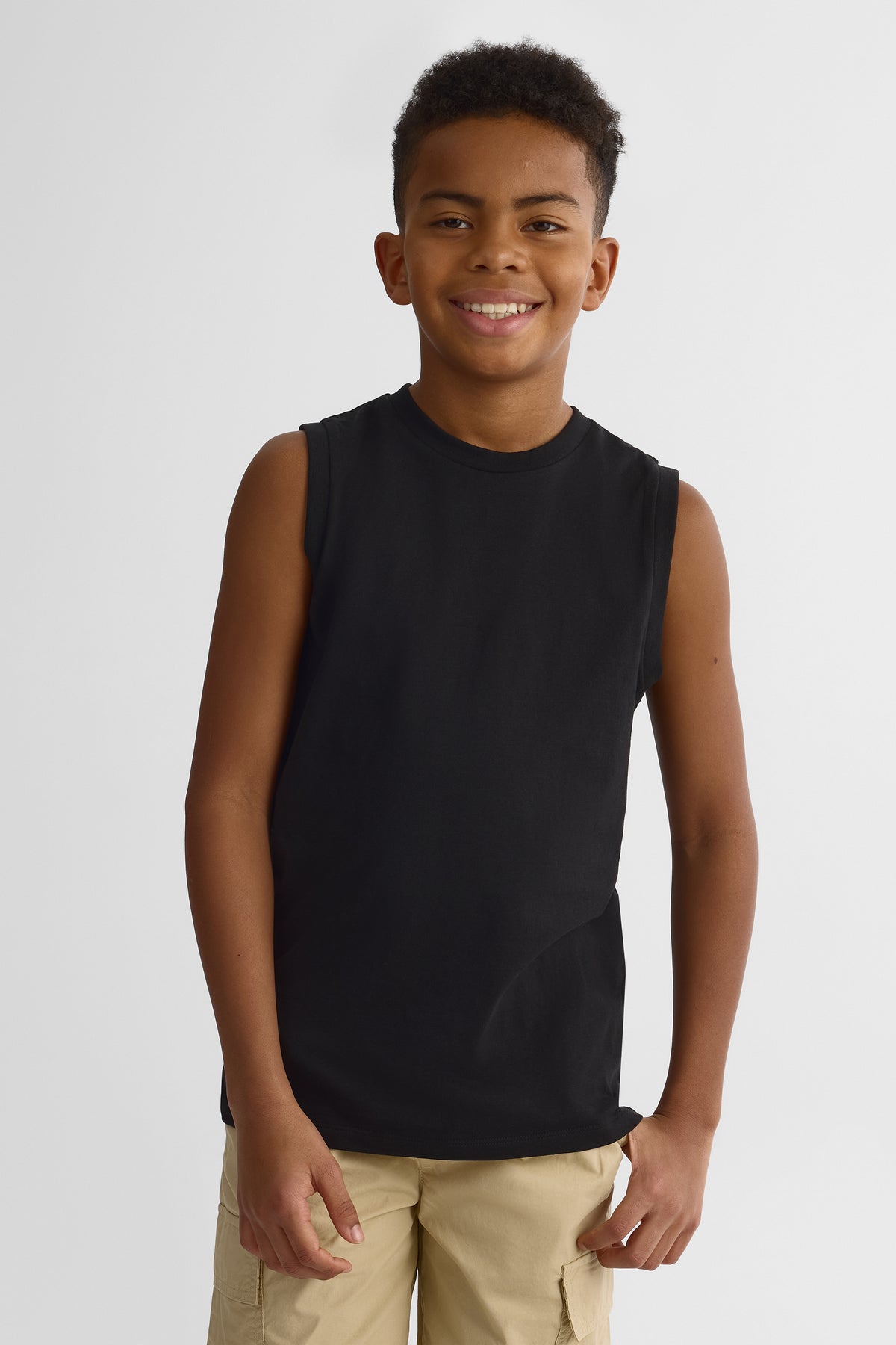Camisole à col rond  en coton - Ado garçon && NOIR