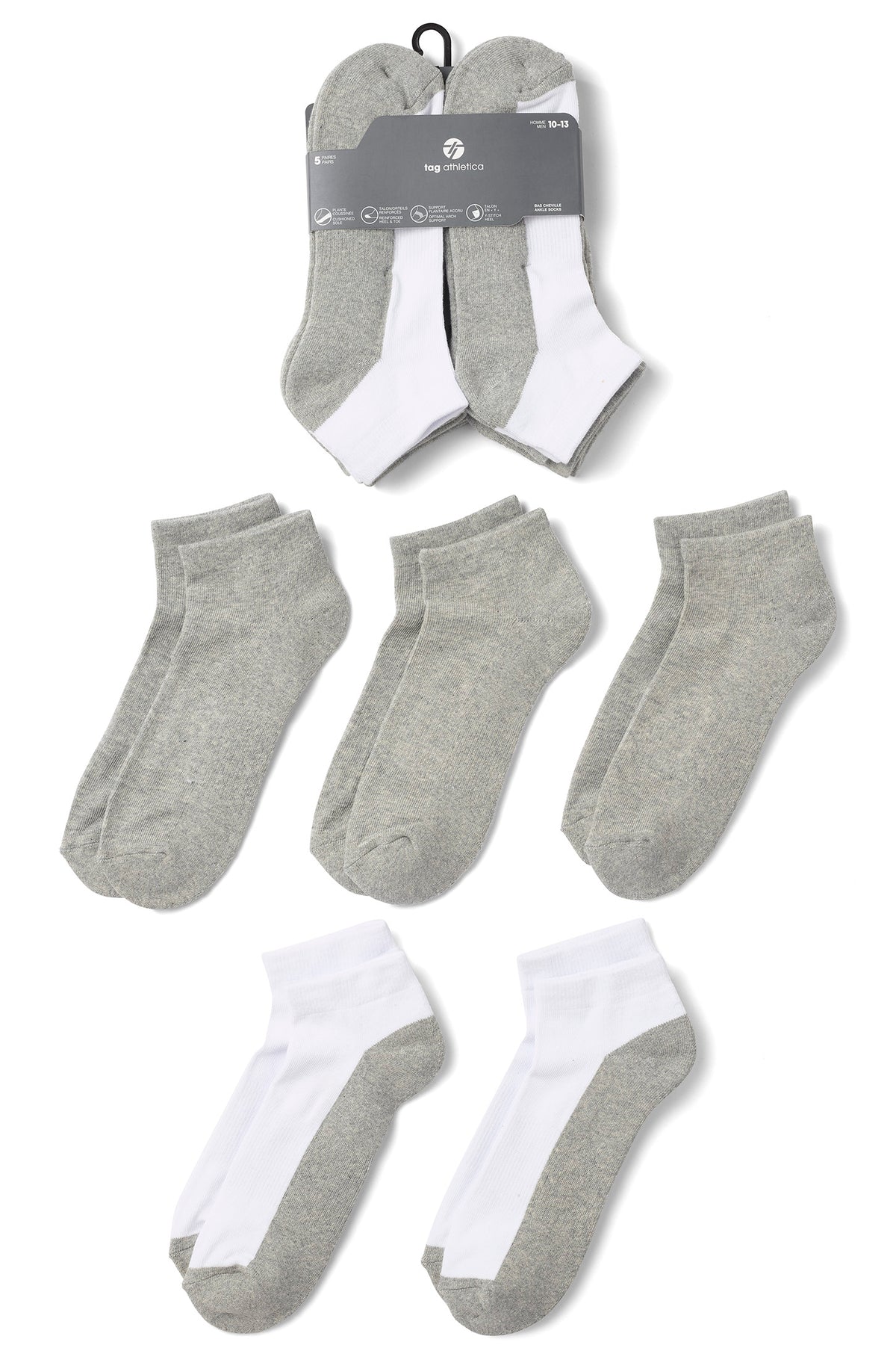 Lot de 5 paires de chaussettes cheville - Homme && COULEUR 1