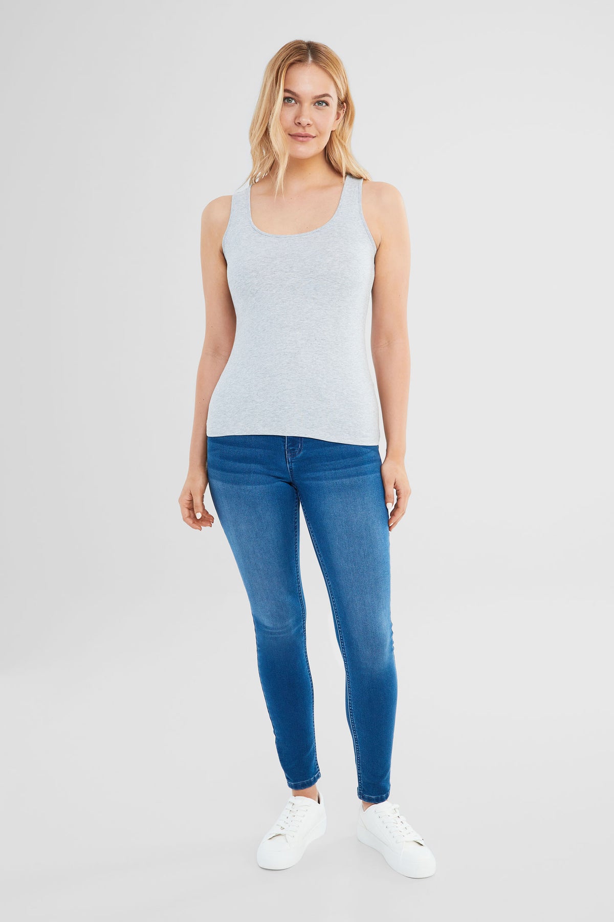 Camisole bretelles larges en coton bio - Femme && GRIS PALE