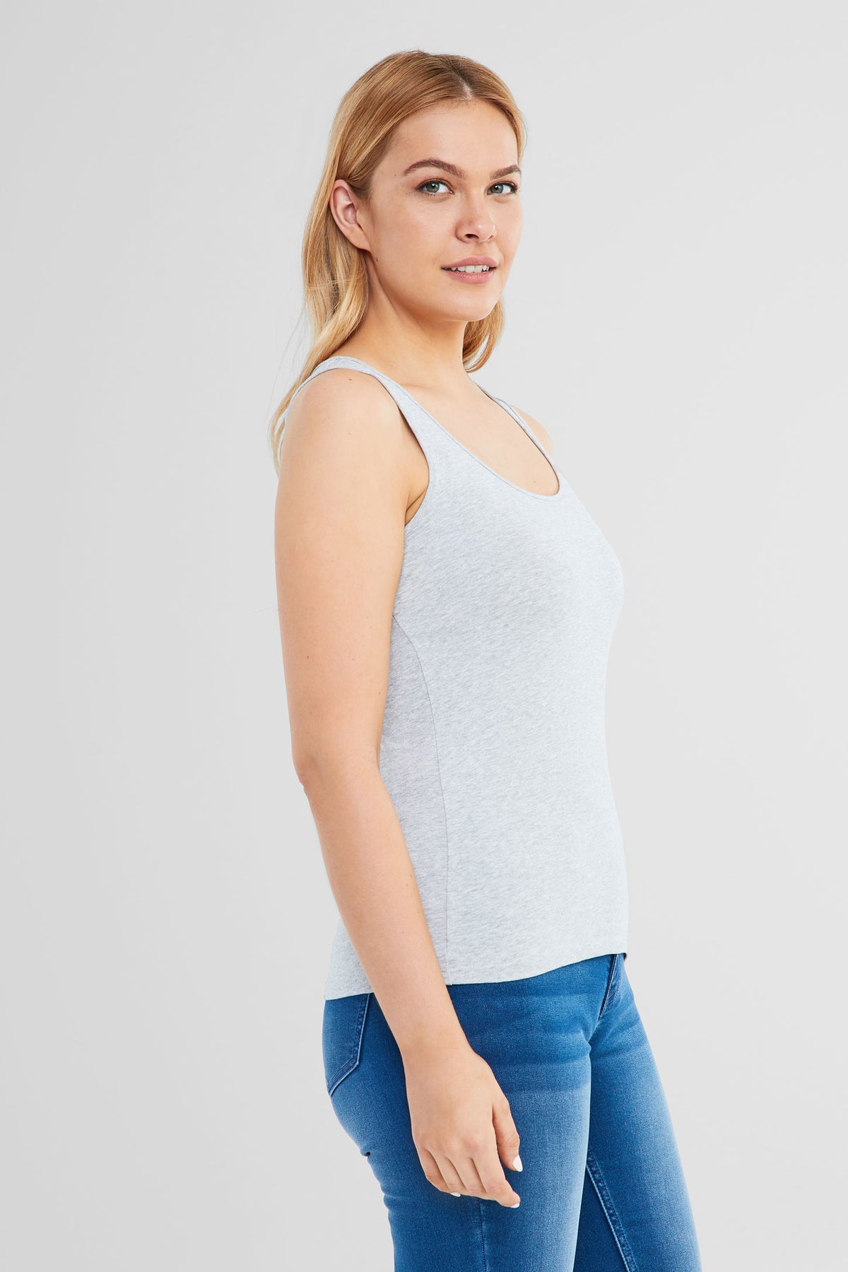 Camisole bretelles larges en coton bio - Femme && GRIS PALE