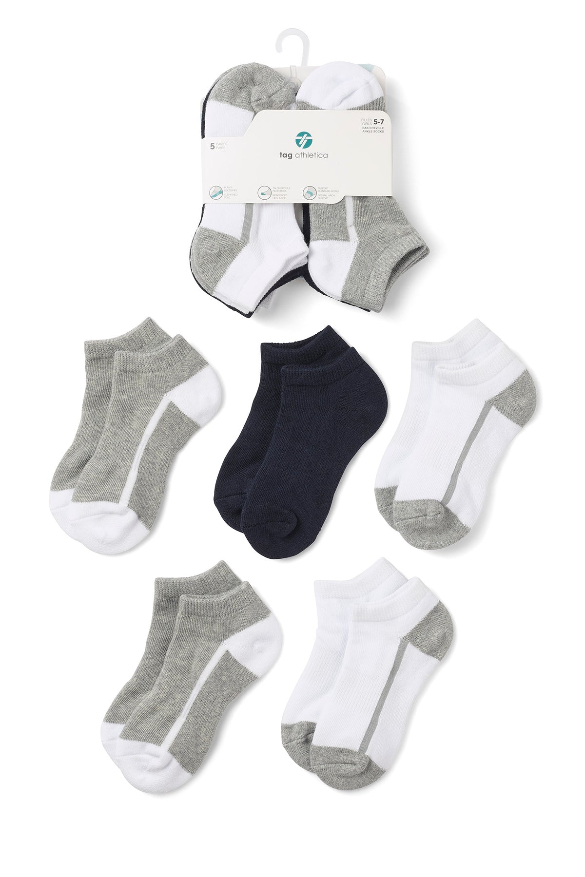 Lot de 5 paires de chaussettes cheville - Enfant fille && MARIN