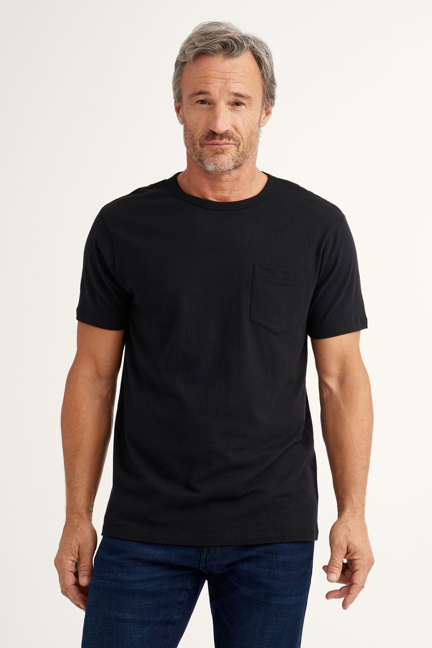 T-shirt col rond à poche en coton - Homme && NOIR