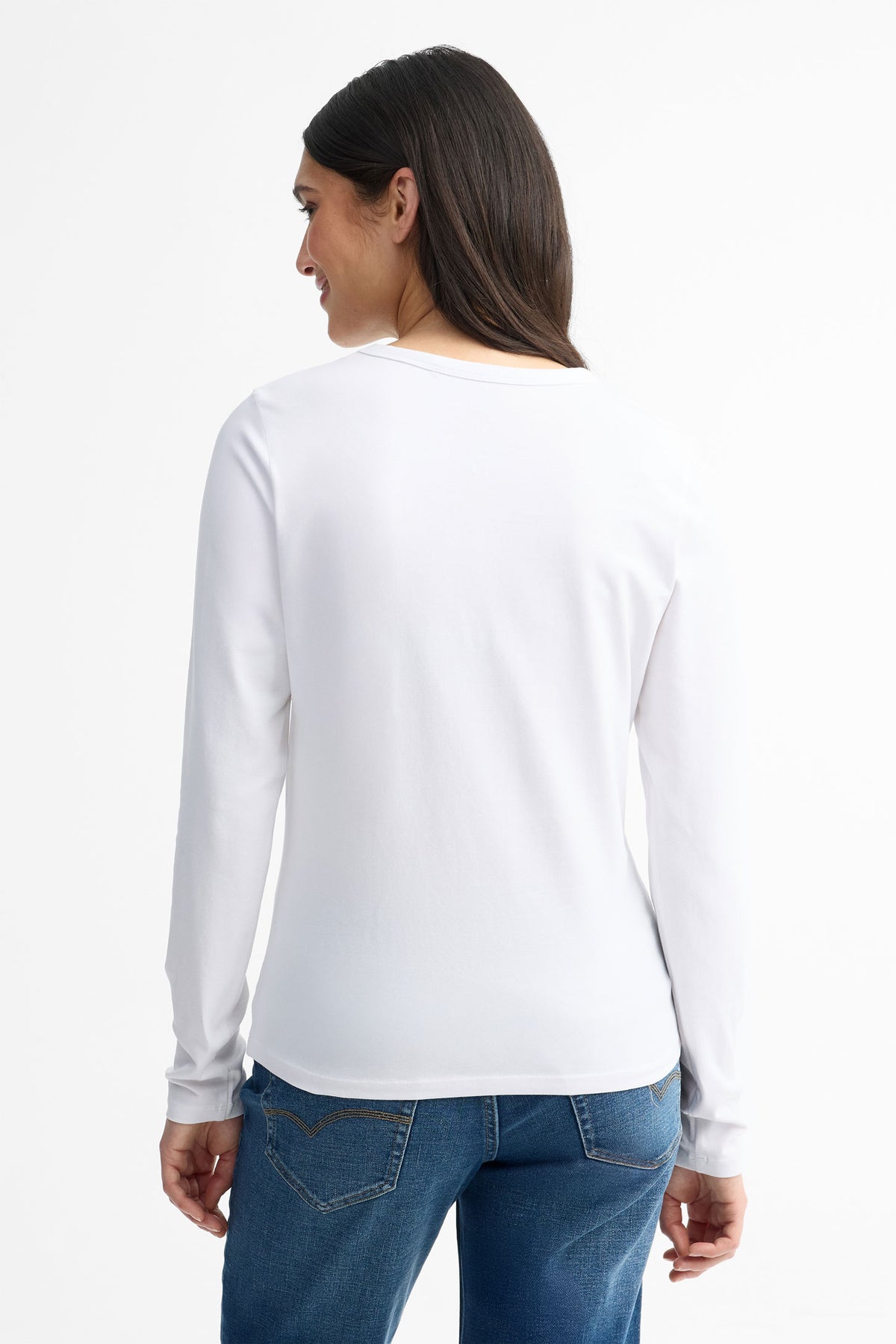 Chandail col rond manches longues coton - Femme && BLANC