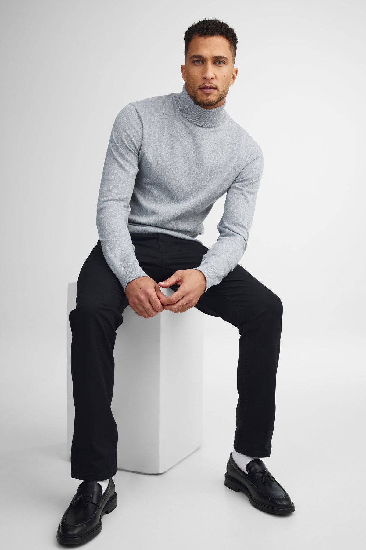 Pantalon 5 poches en twill coupe ajustée - Homme && NOIR