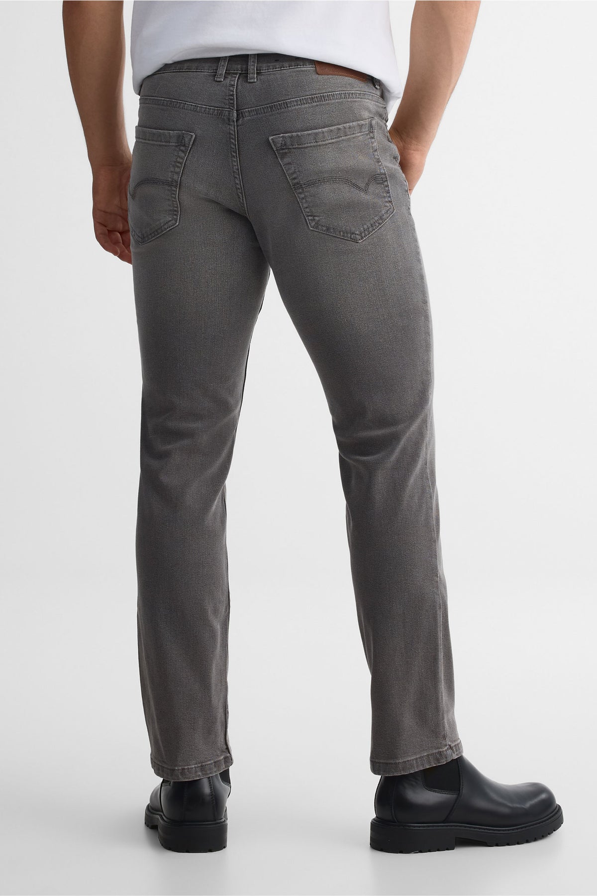 Pantalon en denim 5 poches coupe droite – Homme && GRIS