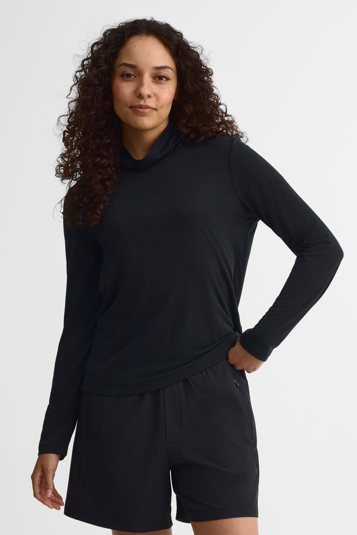 Chandail col montant lyocell - Femme && NOIR