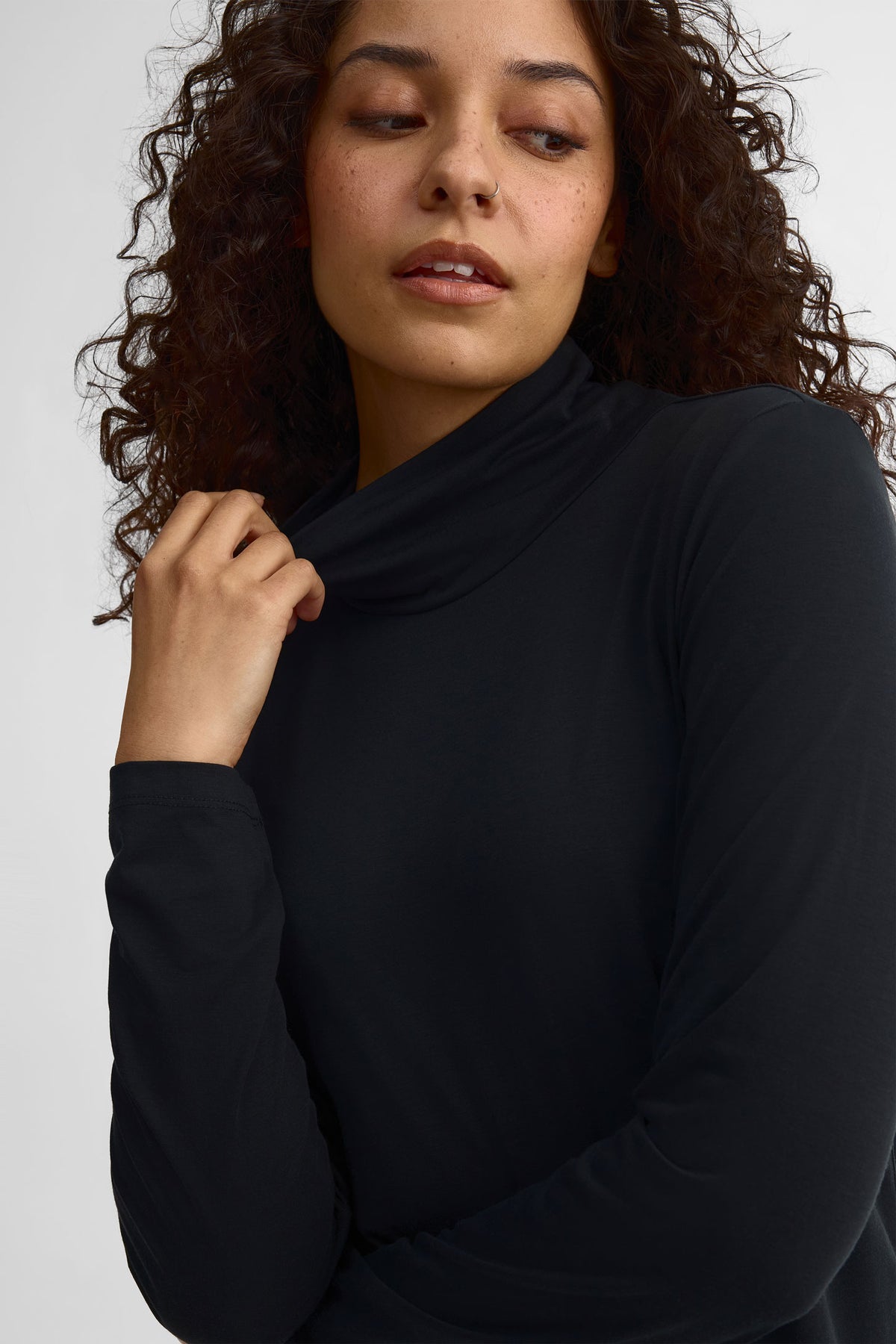 Chandail col montant lyocell - Femme && NOIR