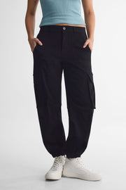 Pantalon cargo taille haute - Jeune femme && NOIR