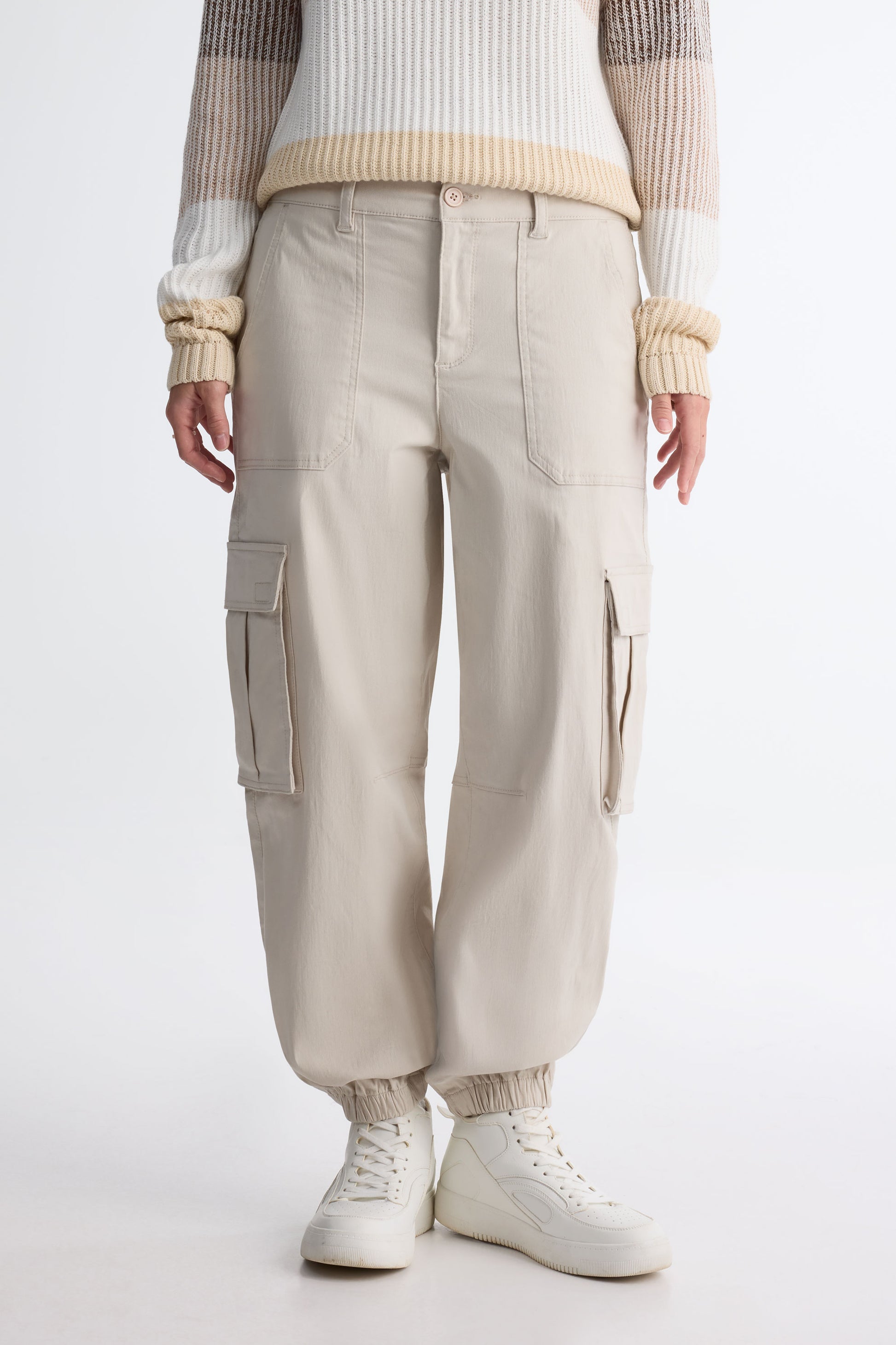 Pantalon cargo taille haute - Jeune femme && OATMEAL