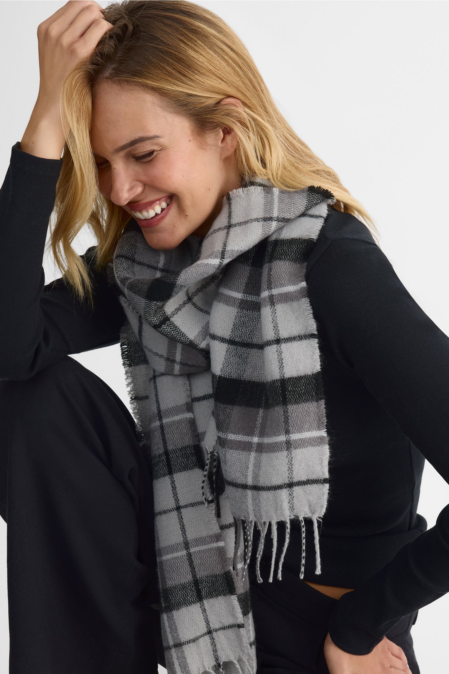 Foulard tricot en acrylique à carreaux – Homme && GRIS MULTI