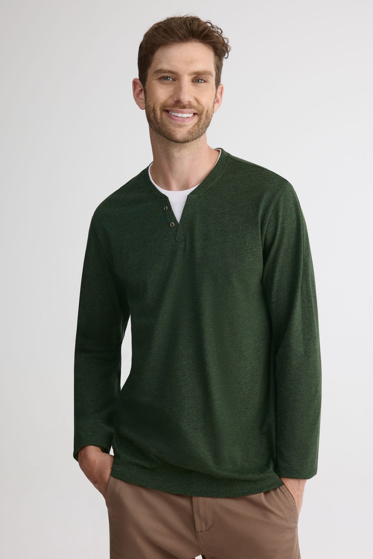 Chandail Henley manches longues – Homme && VERT FONCE