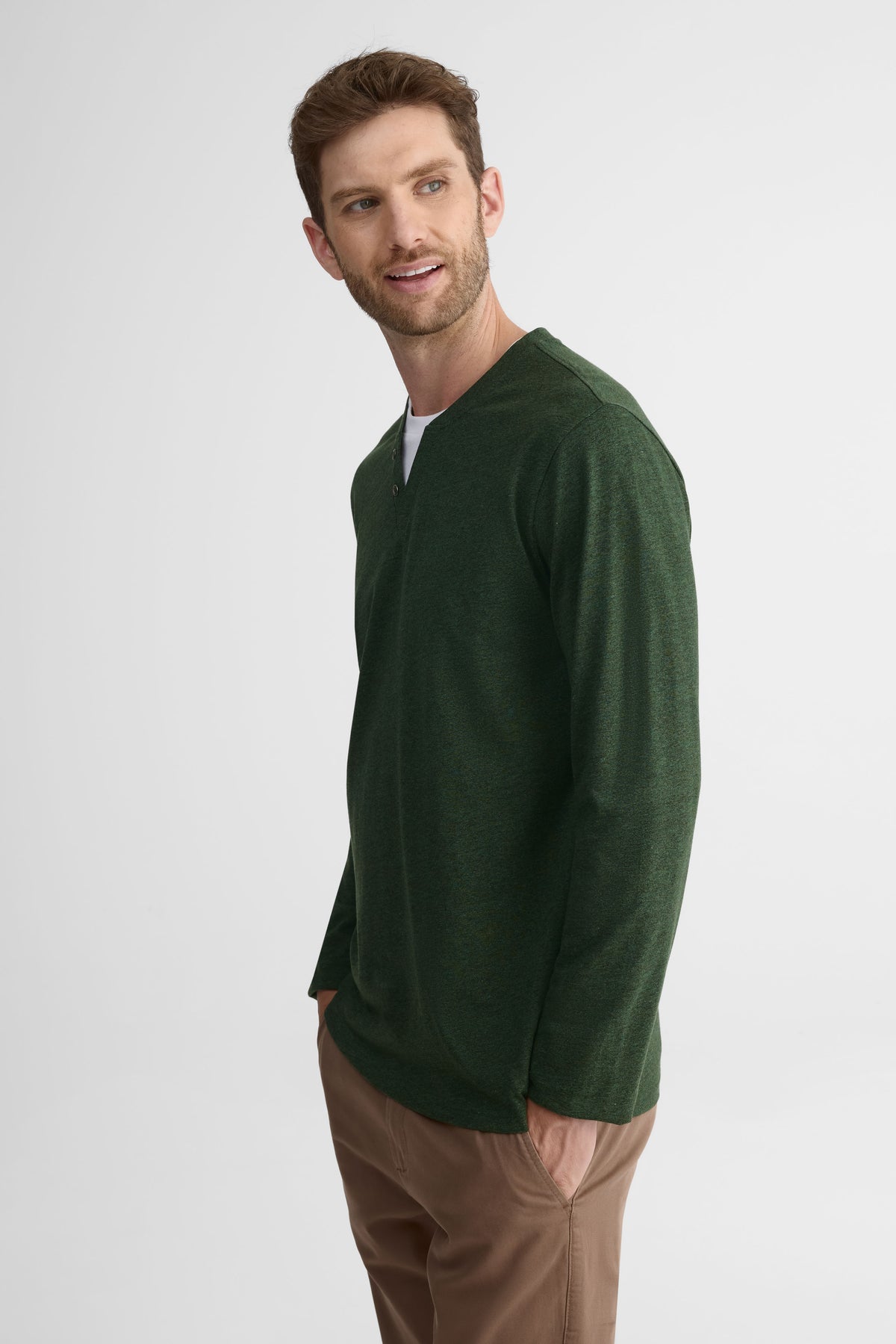 Chandail Henley manches longues – Homme && VERT FONCE