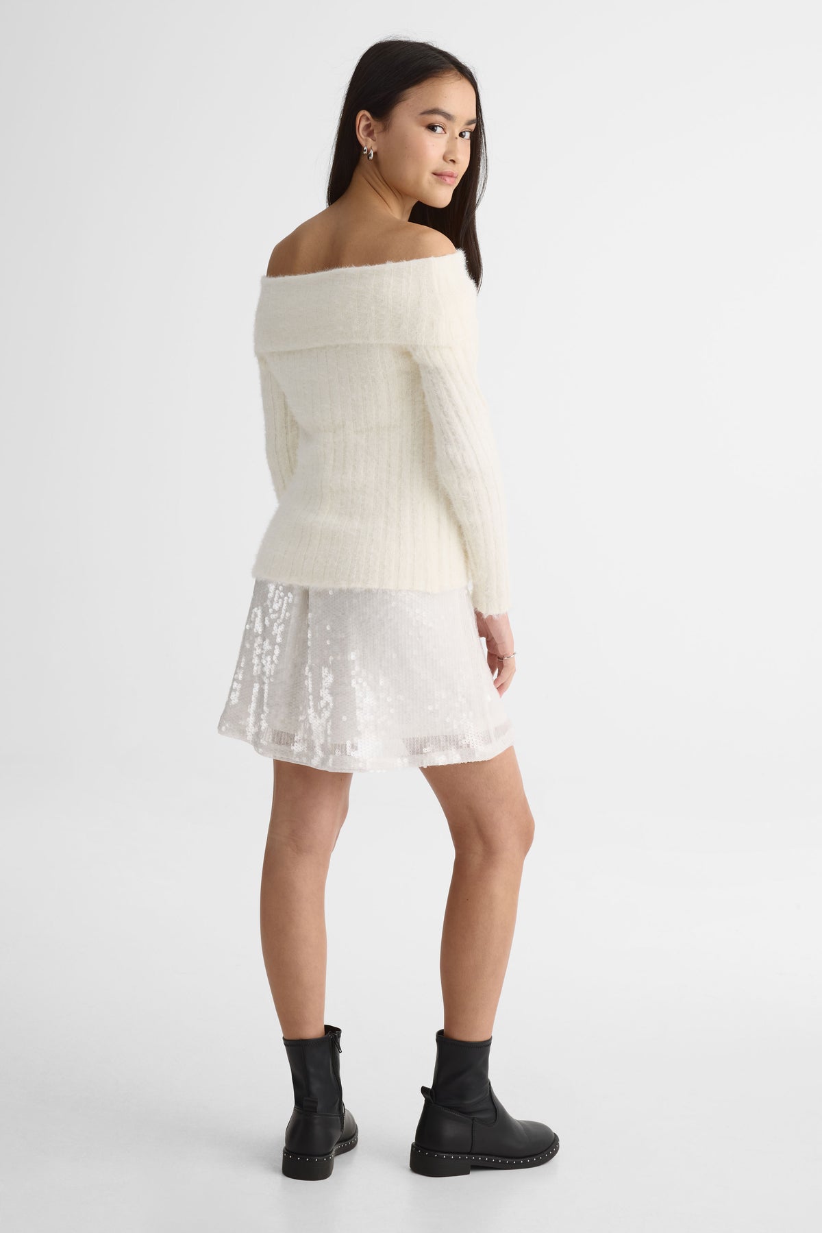 Chandail tricot manches longues col bateau - Ado fille && BLANC CASSÉ