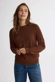 Chandail tricot col rond manches longues – Femme && BRUN