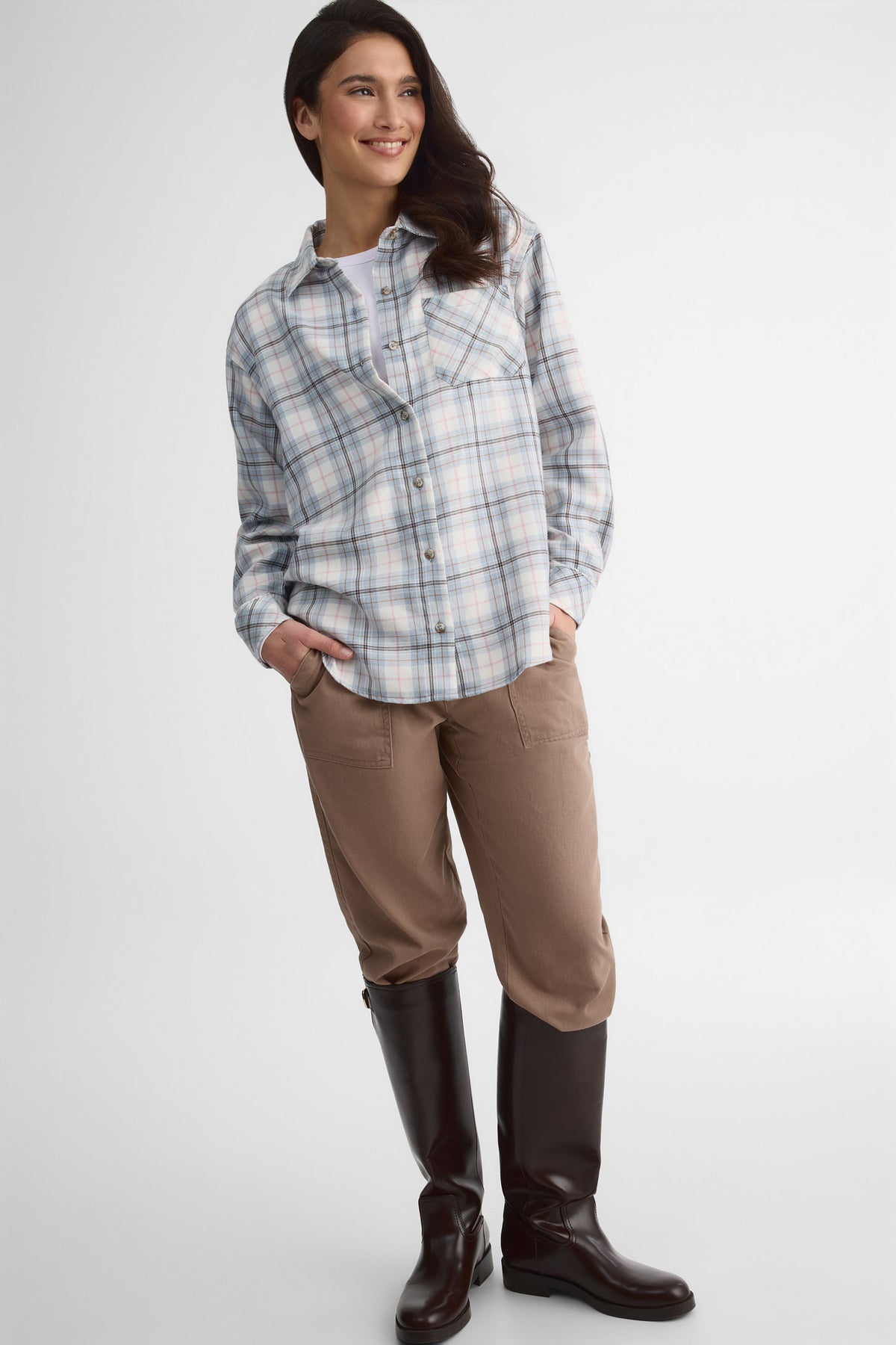 Chemisier à manches longues en flanelle - Femme && BLEU MULTI