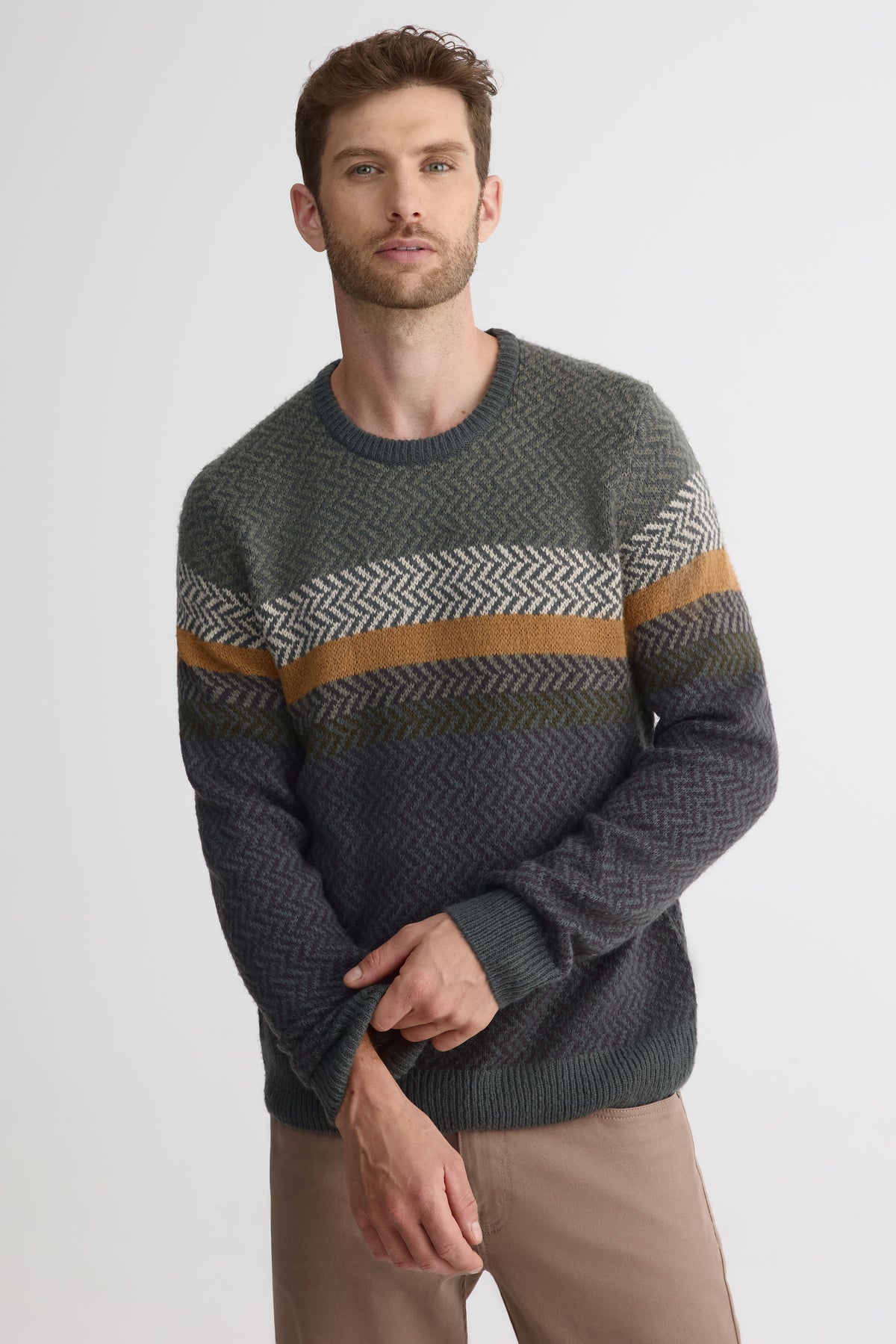Chandail tricot rayé à manches longues - Homme && GRIS MULTI