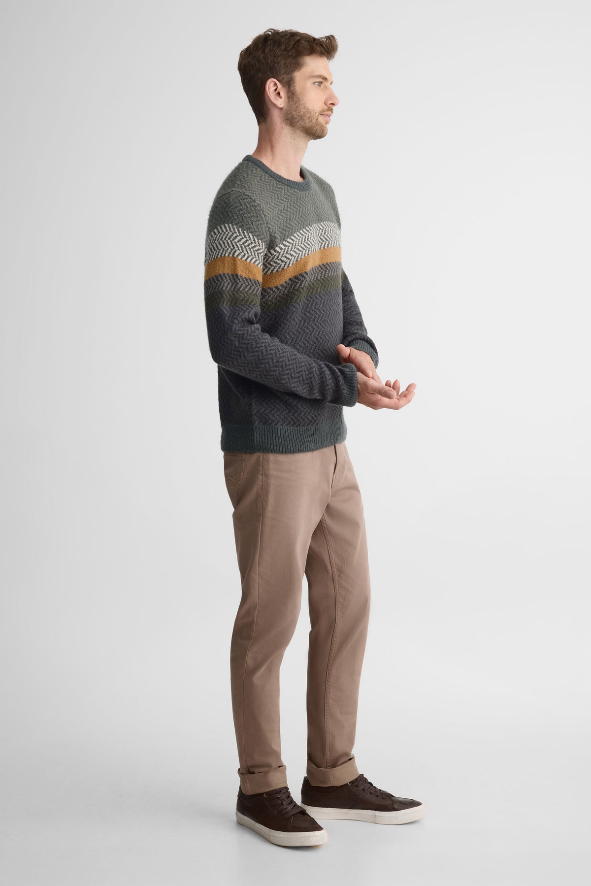 Chandail tricot rayé à manches longues - Homme && GRIS MULTI
