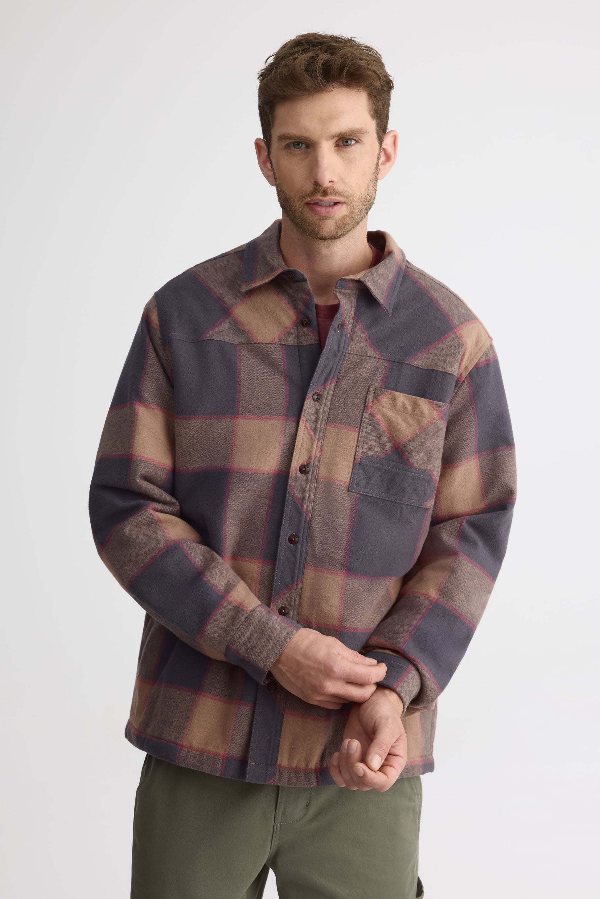 Surchemise à carreaux en flanelle - Homme && BRUN/MULTI