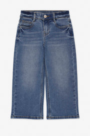 Jeans 5 poches à jambe large extensible - Enfant fille && BLEU MOYEN