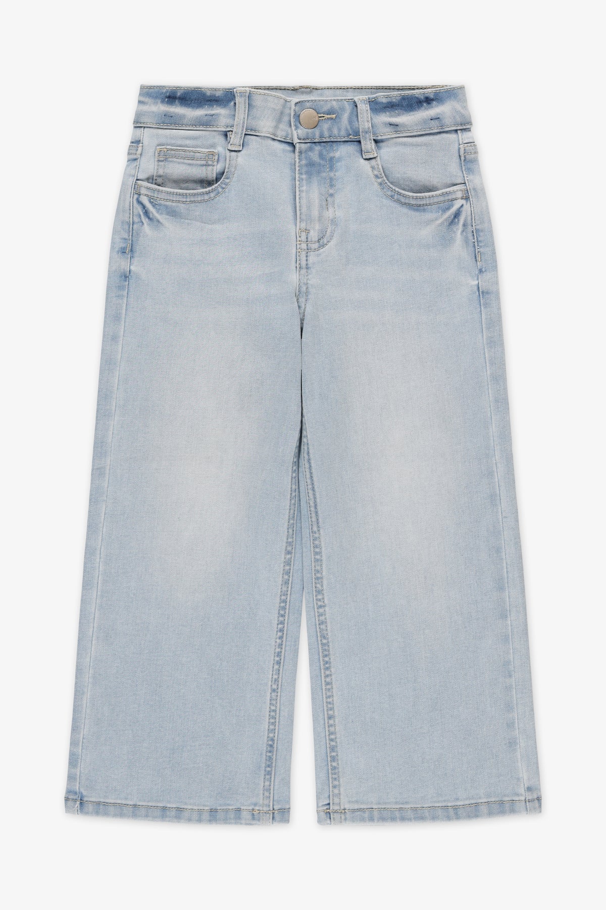 Jeans 5 poches à jambe large extensible - Enfant fille && BLEU CLAIR