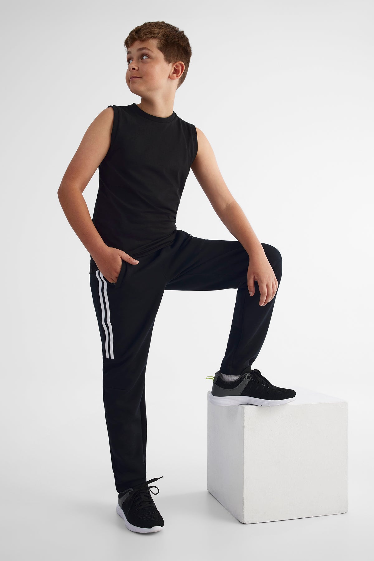 Pantalon sport extensible coupe ajustée - Ado garçon && NOIR