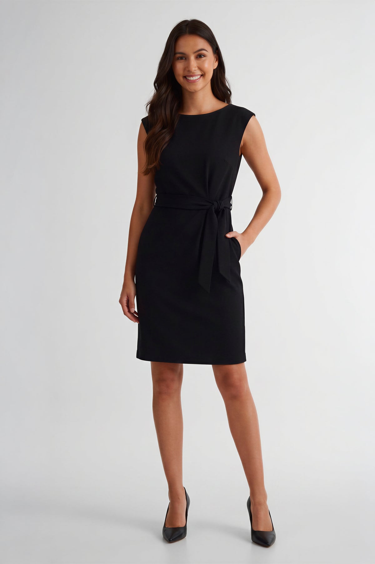 Robe sans manches nouée devant - Femme && NOIR