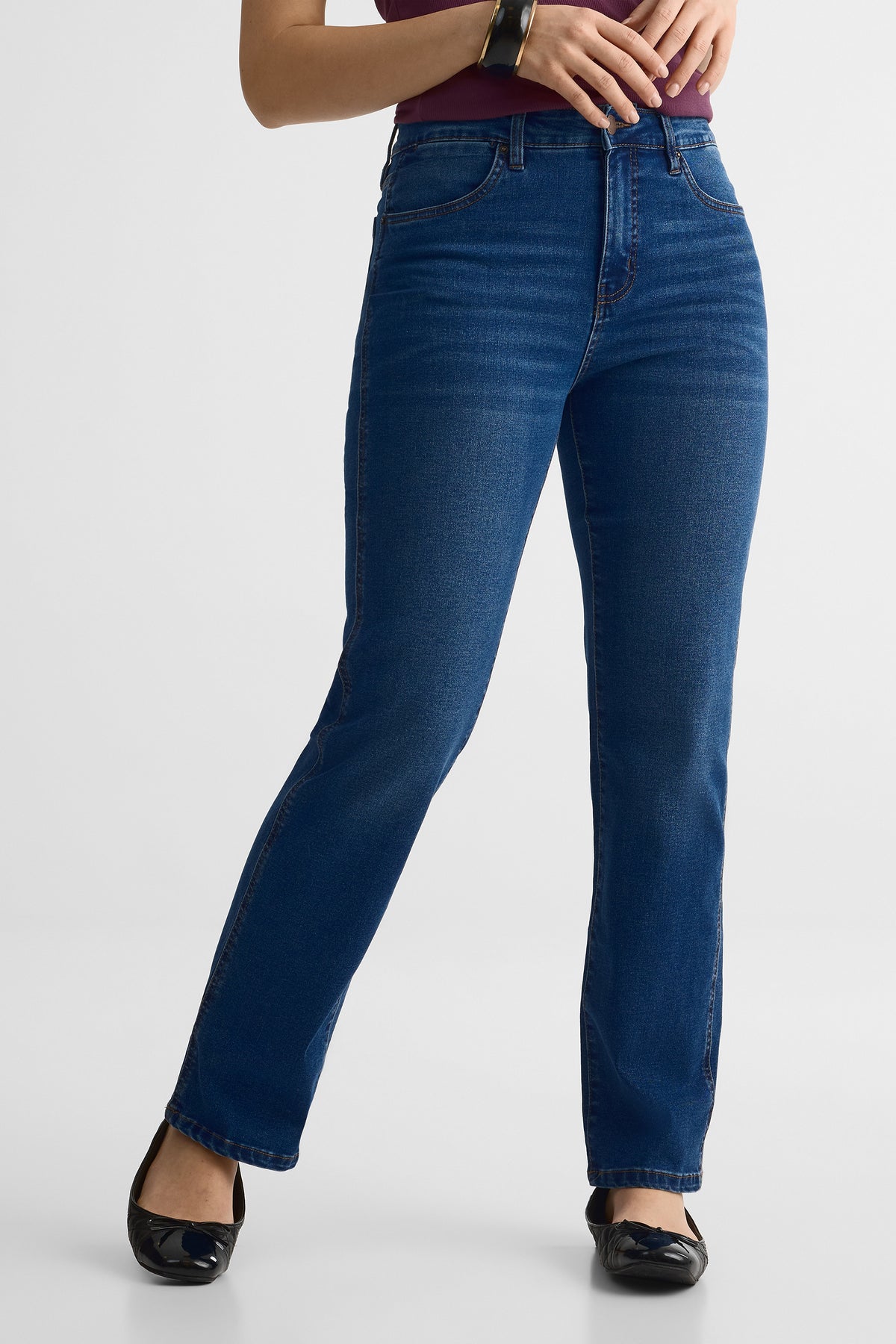 Jeans taille haute slim en denim stretch – Femme && DENIM FONCE