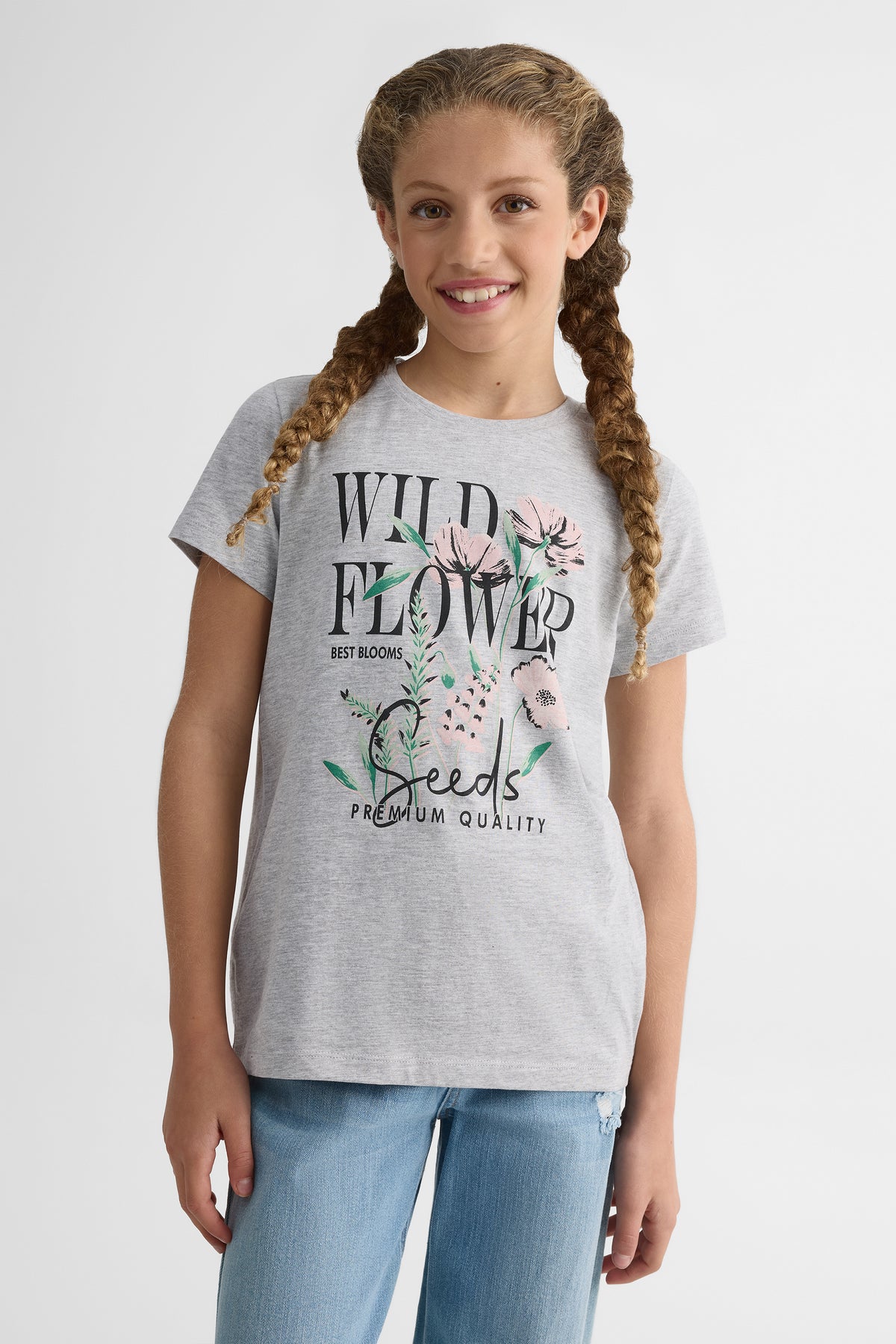 T-shirt graphique manches courtes – Ado fille 2/25$ && GRIS MIXTE