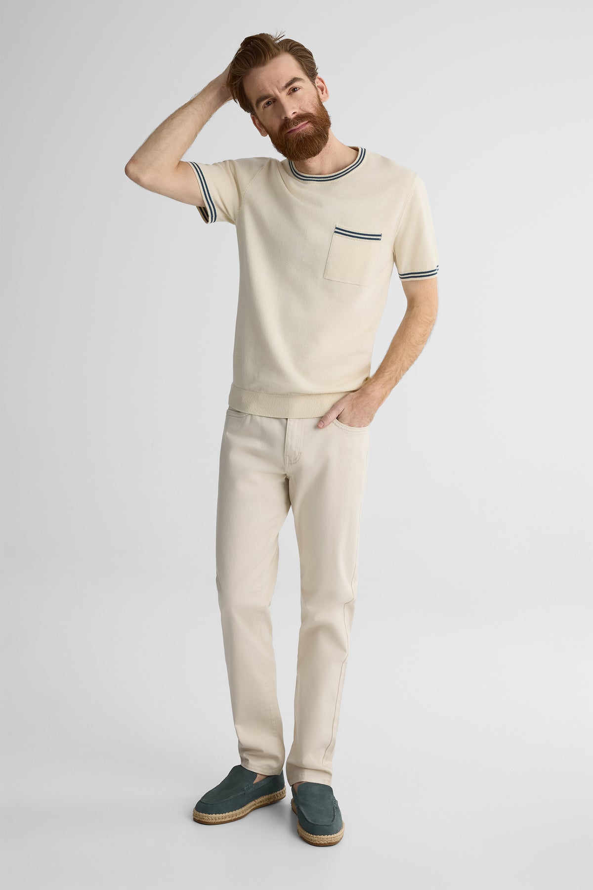 Pantalon fuselé 5 poches en sateen - Homme && BEIGE