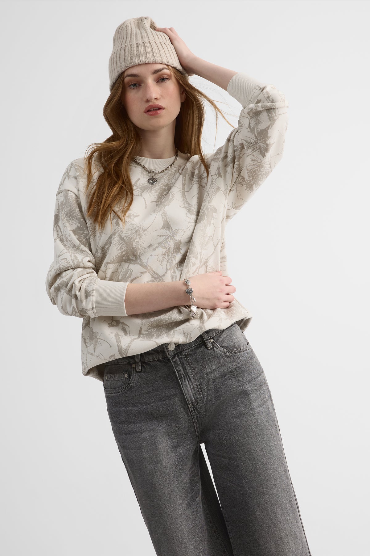Chandail M/longues oversize en molleton doux - Femme && GRIS MULTI
