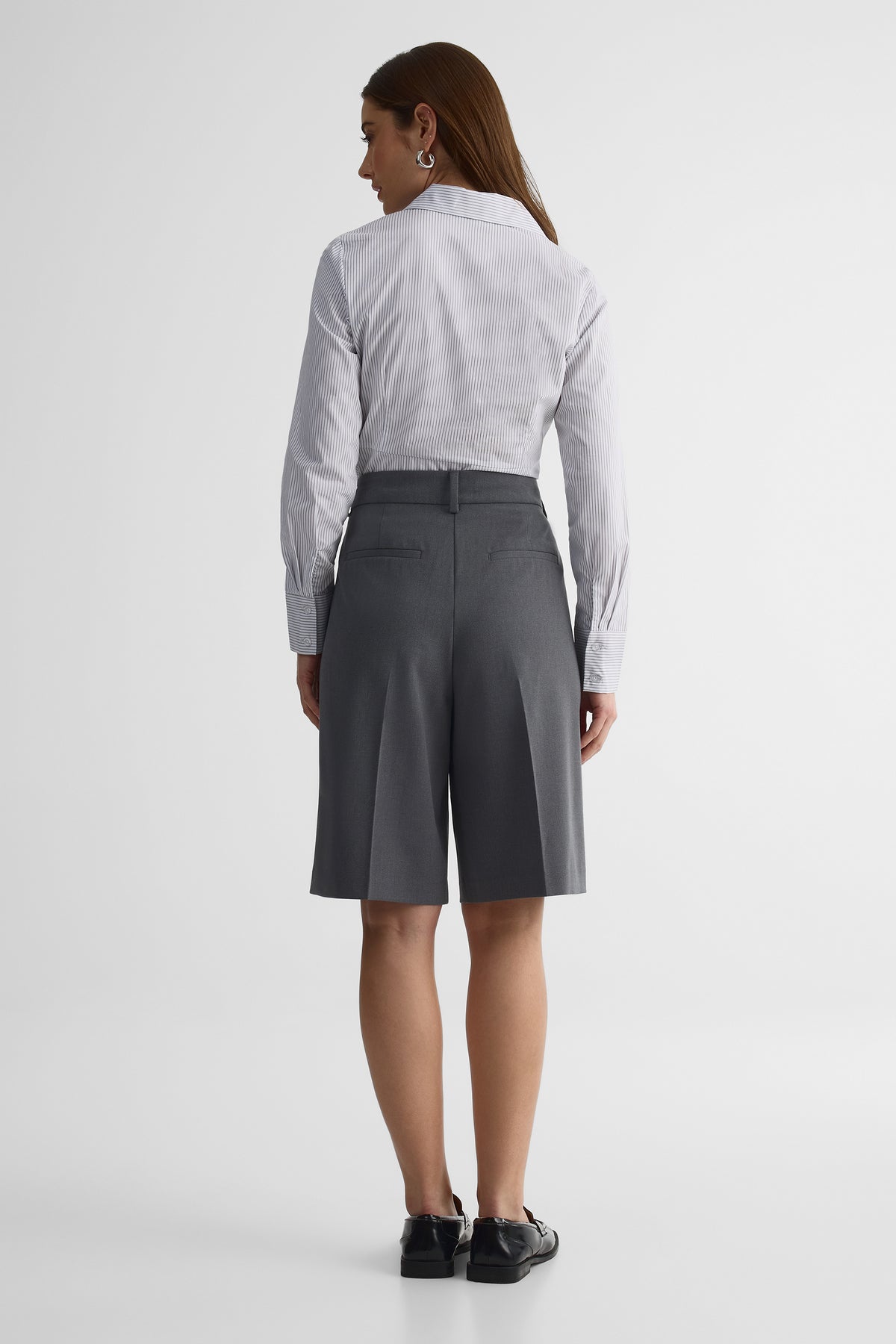 Bermuda taille haute plissé – Femme && GRIS MIXTE