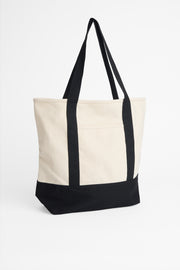 Sac en coton canevas avec poches contrastantes - Femme && BLANC CASSÉ