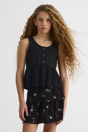 Camisole crinkled à bretelles larges - Ado fille && NOIR