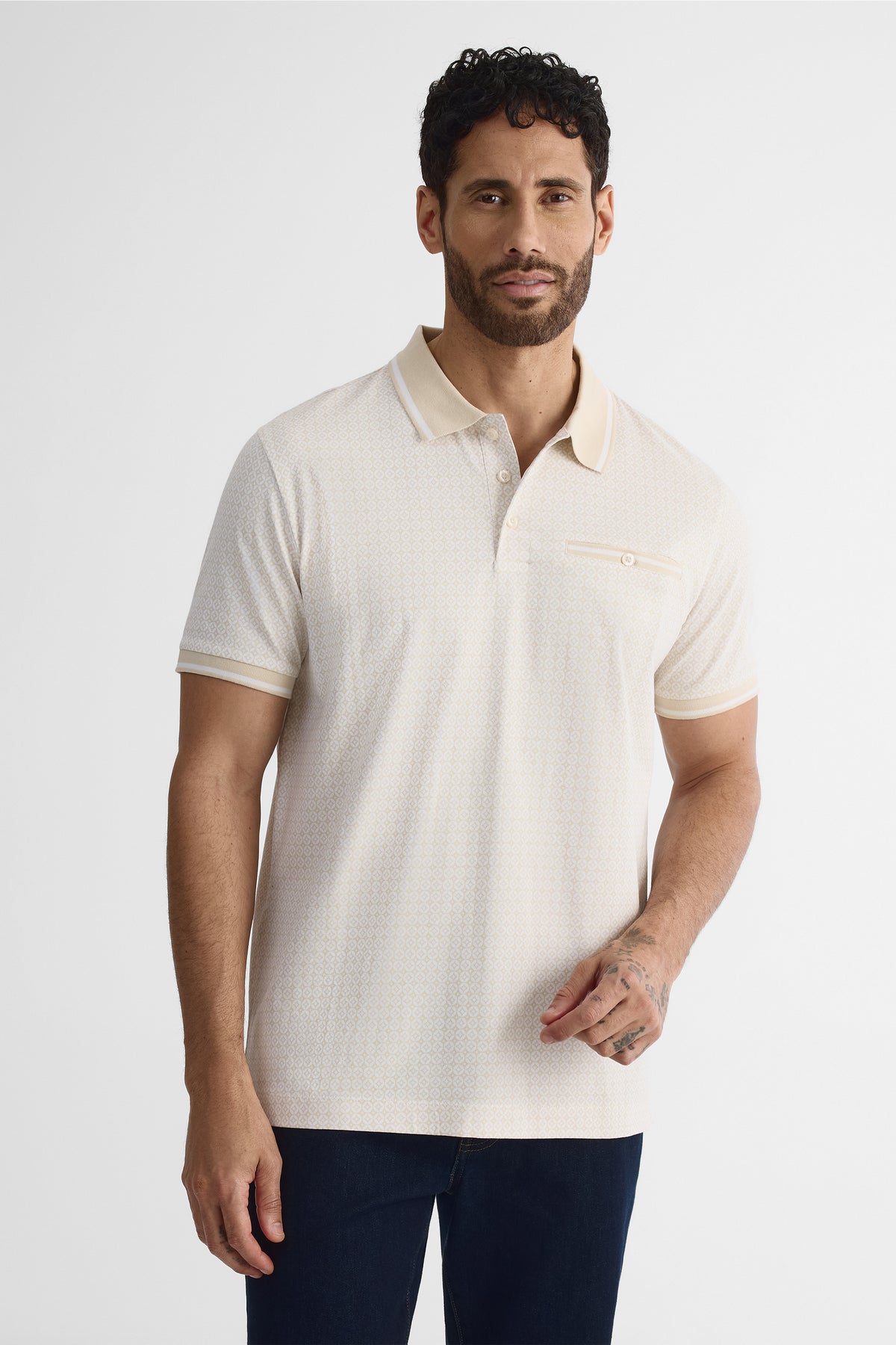 Chandail polo à manches courtes - Homme && BEIGE/MULTI