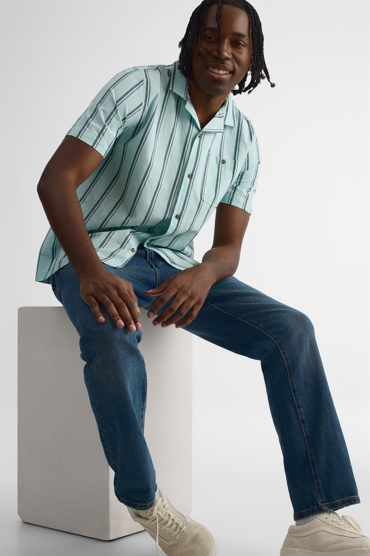 Chemise à manches courtes en jacquard - Homme && AQUA/MULTI