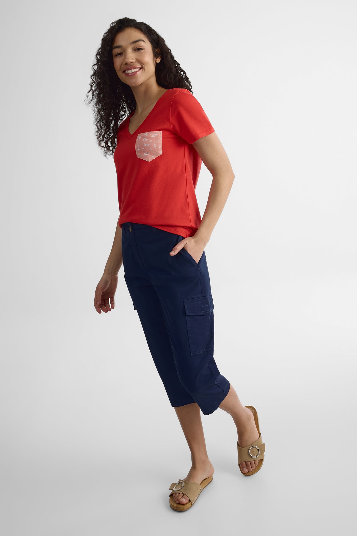 Pantalon capri taille mi-haute - Femme && MARIN