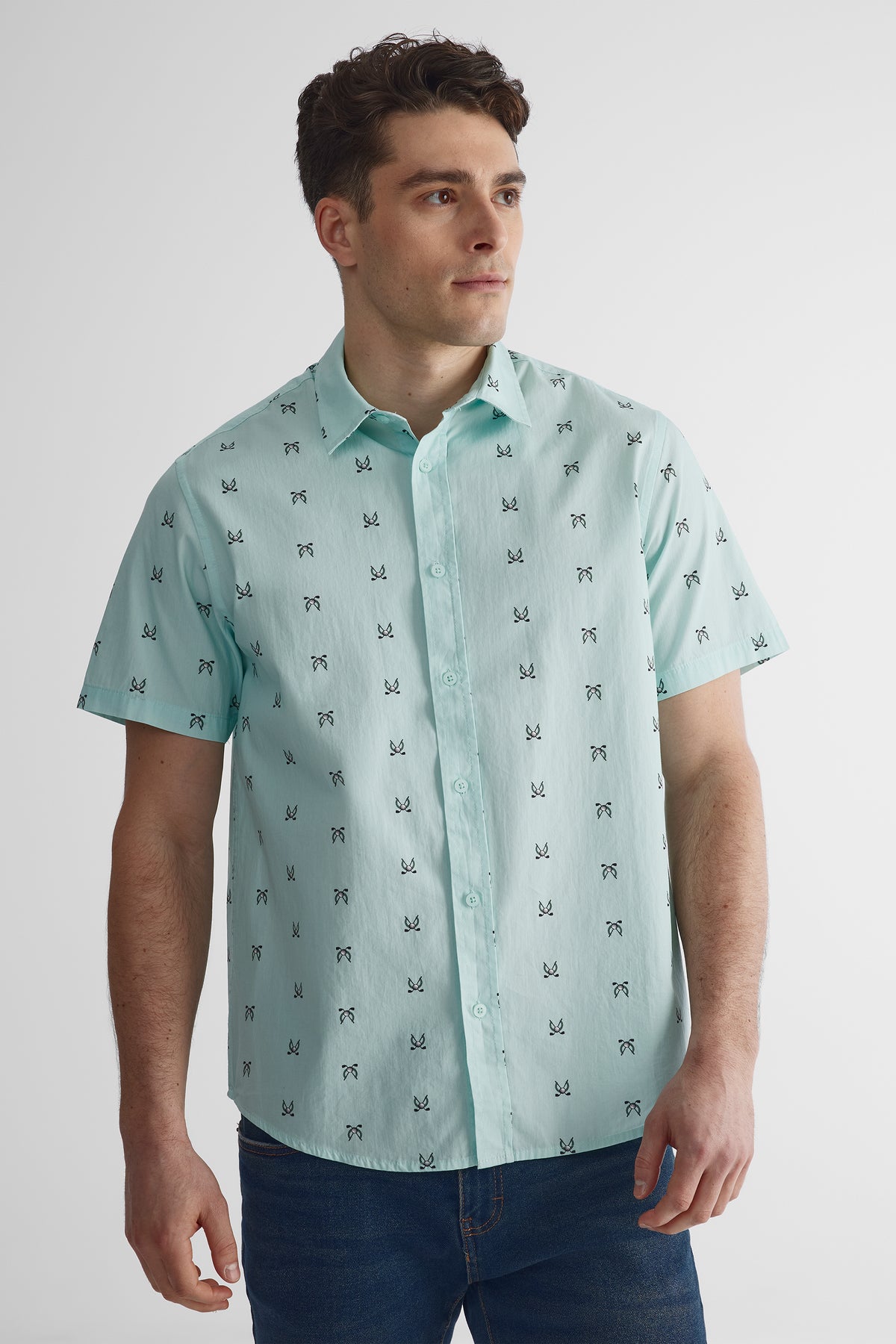 Chemise à manches courtes en poplin imprimée - Homme && AQUA/MULTI