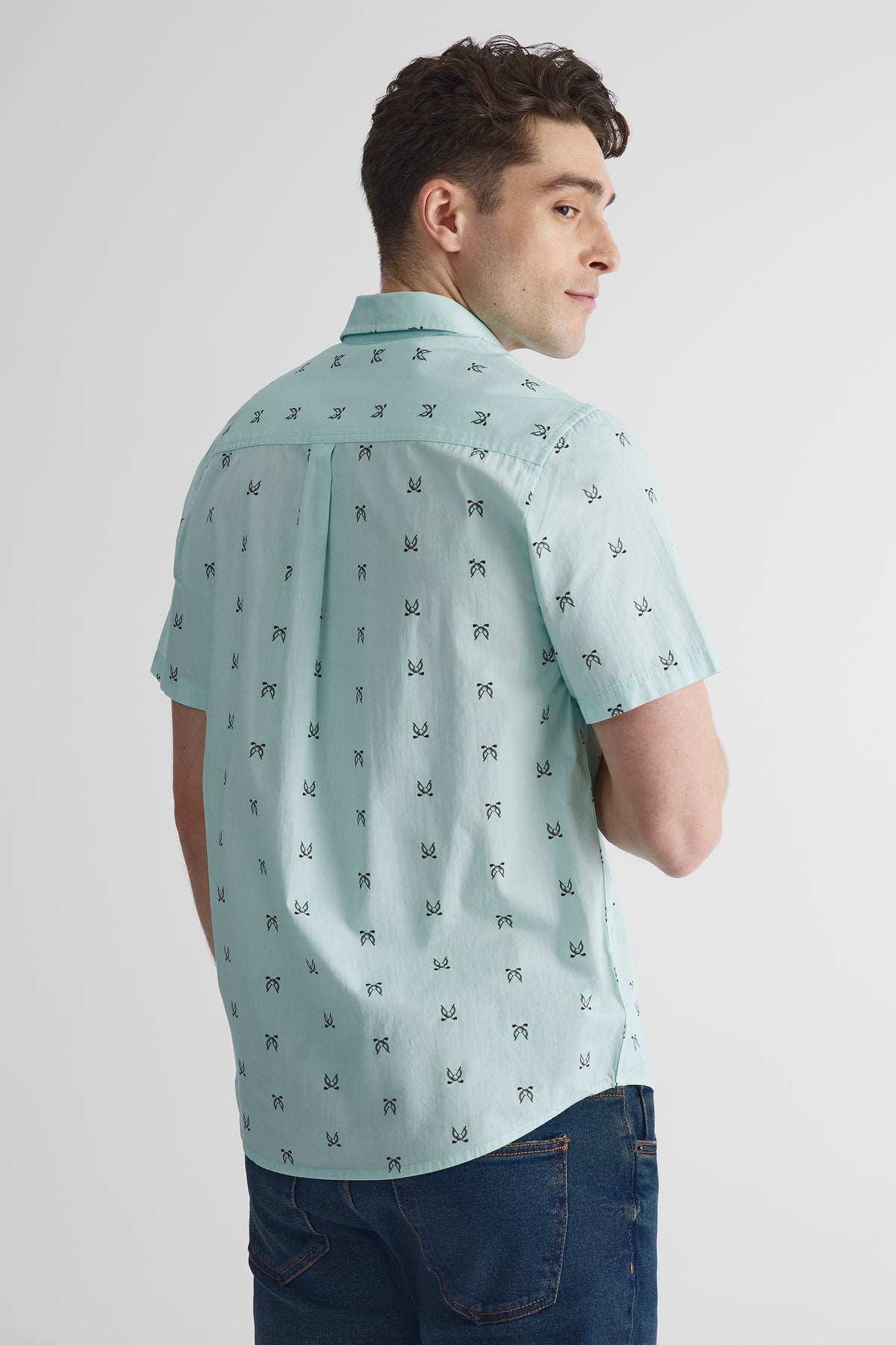 Chemise à manches courtes en poplin imprimée - Homme && AQUA/MULTI