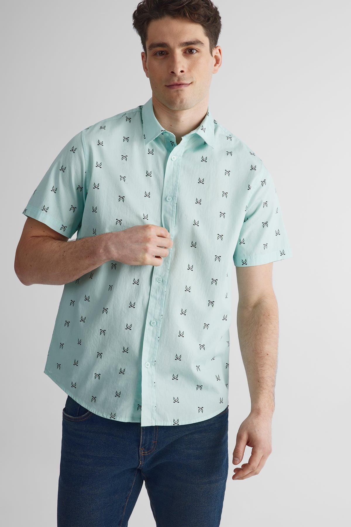 Chemise à manches courtes en poplin imprimée - Homme && AQUA/MULTI