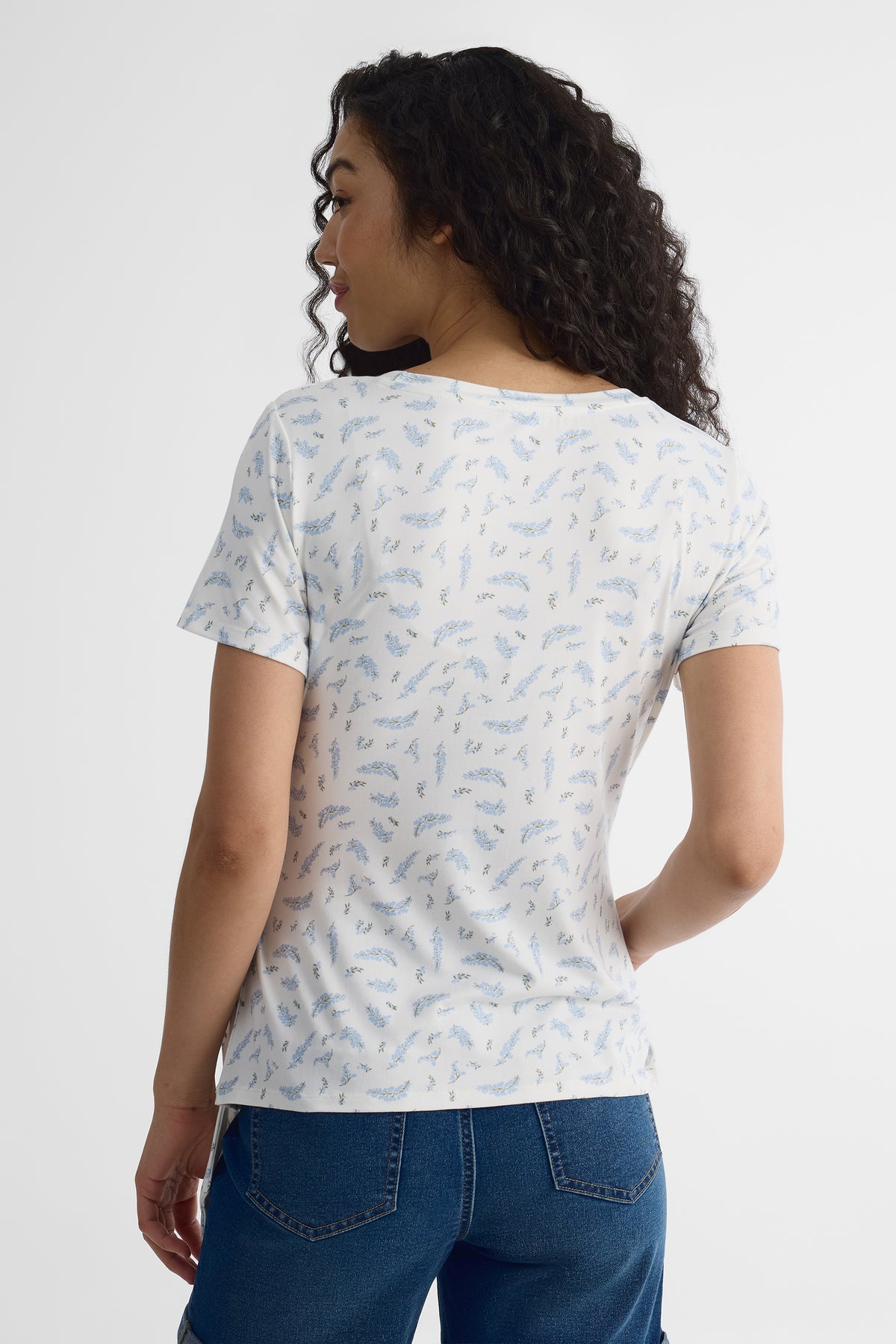 T-shirt col rond nouée au côté - Femme && BLANC CASSÉ/MULTI