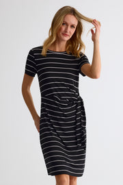 Robe à manches courtes noeud décoratif - Femme && NOIR/MULTI
