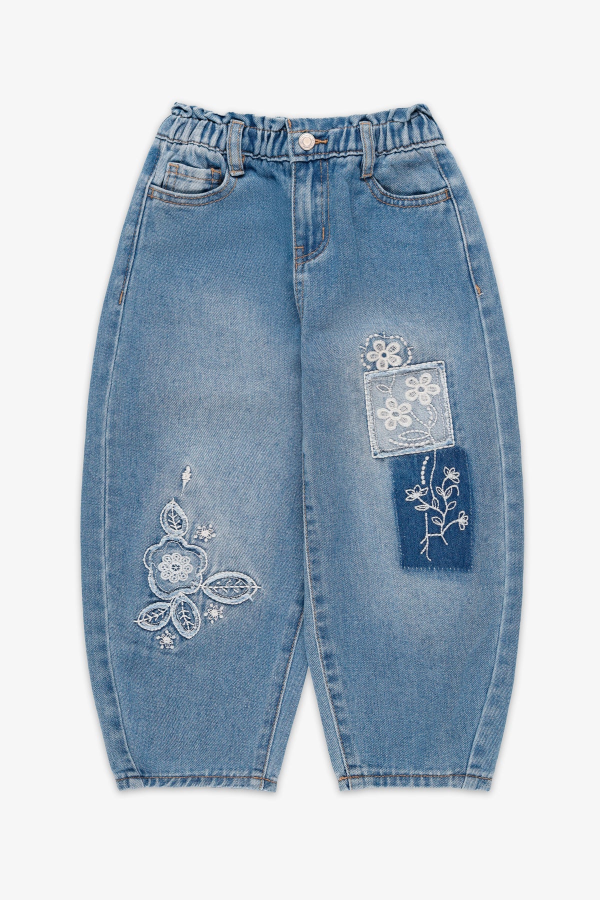 Jeans en denim taille haute - Enfant fille && DENIM MOYEN
