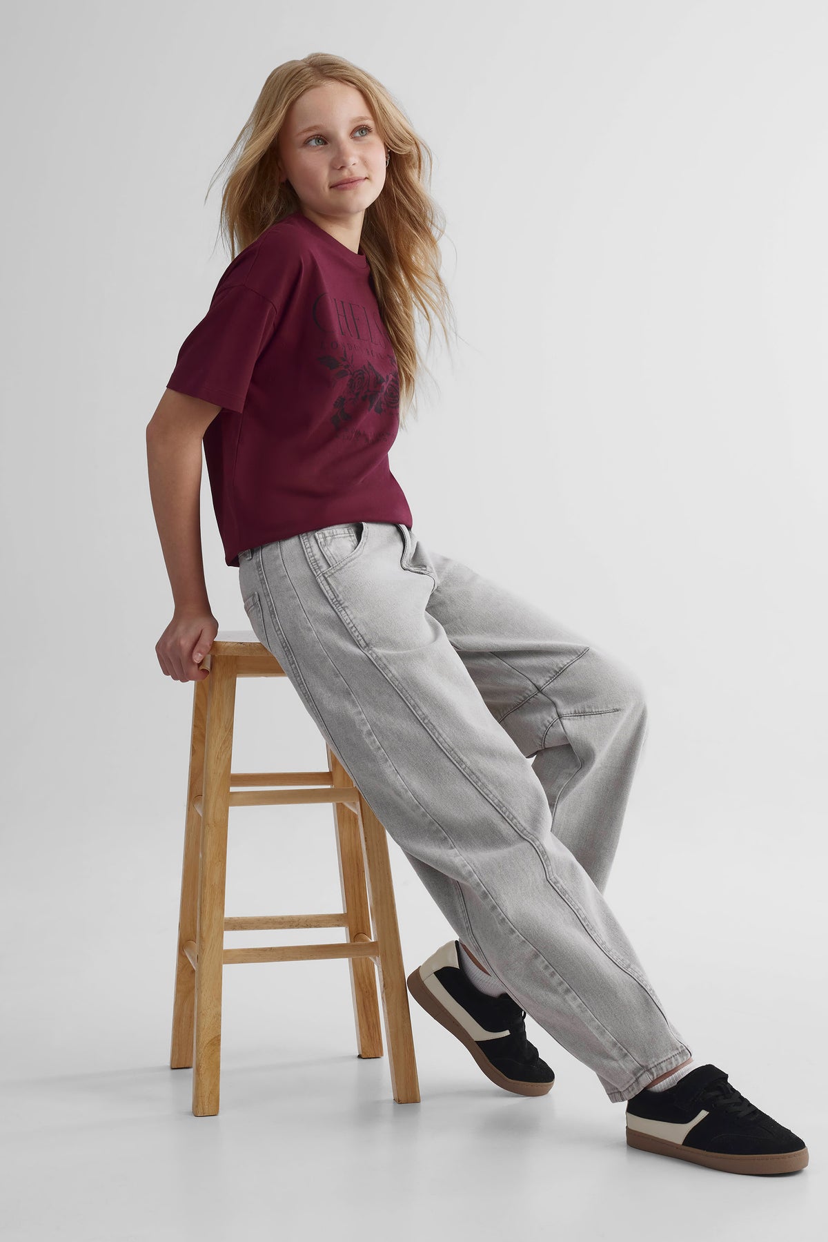 Jeans denim coupe ample - Ado fille && DENIM GRIS