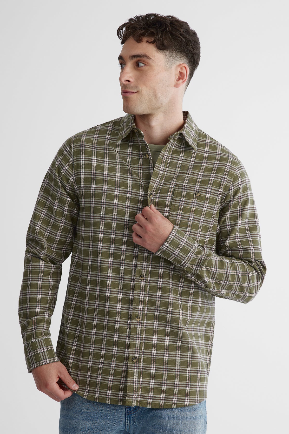 Chemise flanelle brossée BLUMIND - Homme && OLIVE
