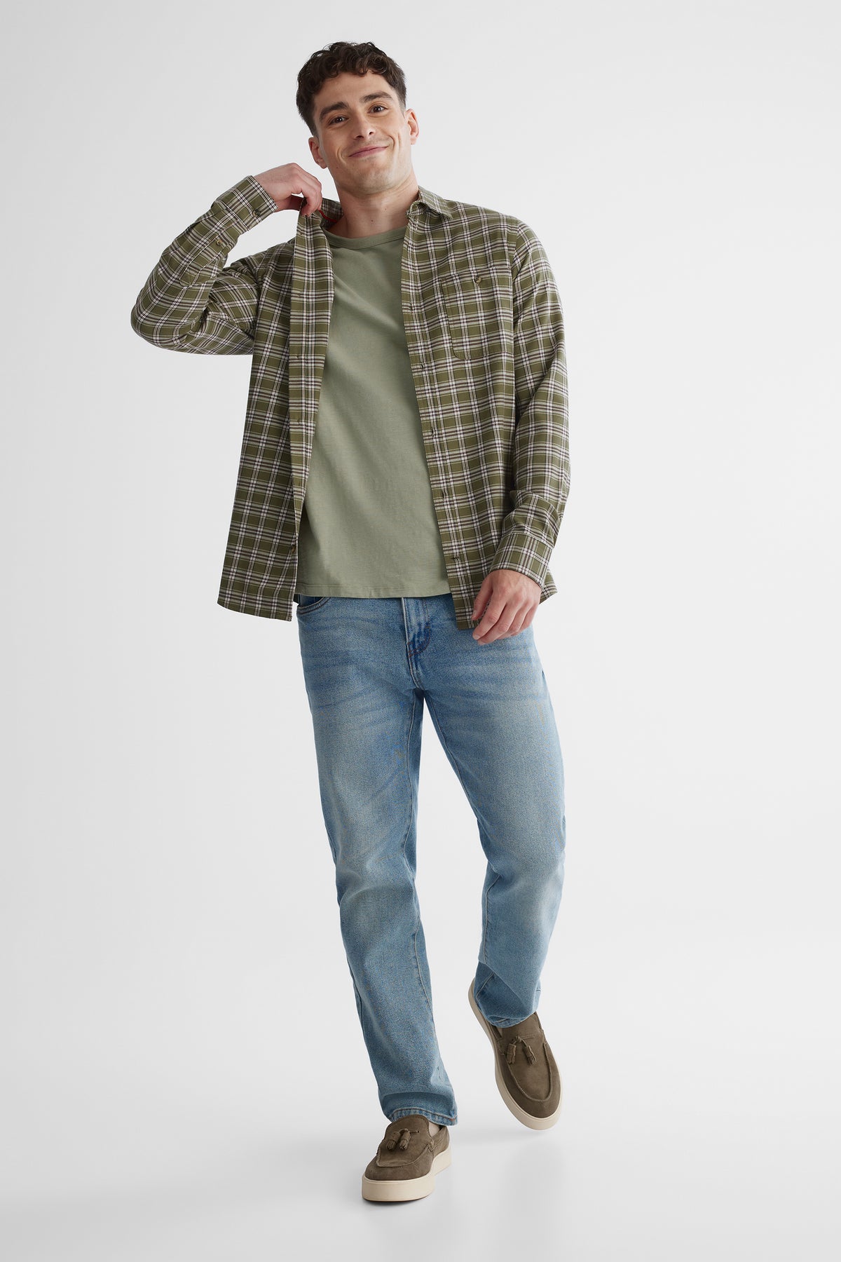 Chemise flanelle brossée BLUMIND - Homme && OLIVE