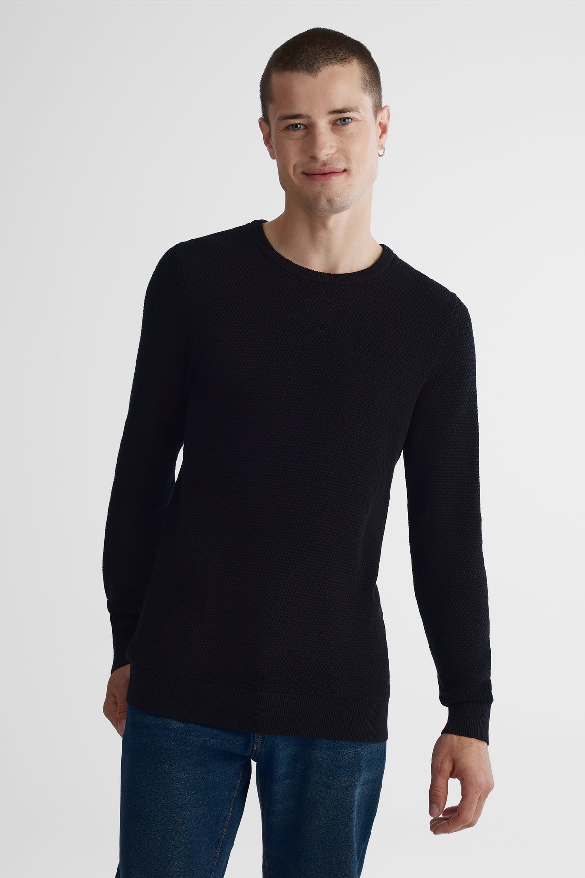 Chandail en tricot fin de coton - Homme && NOIR