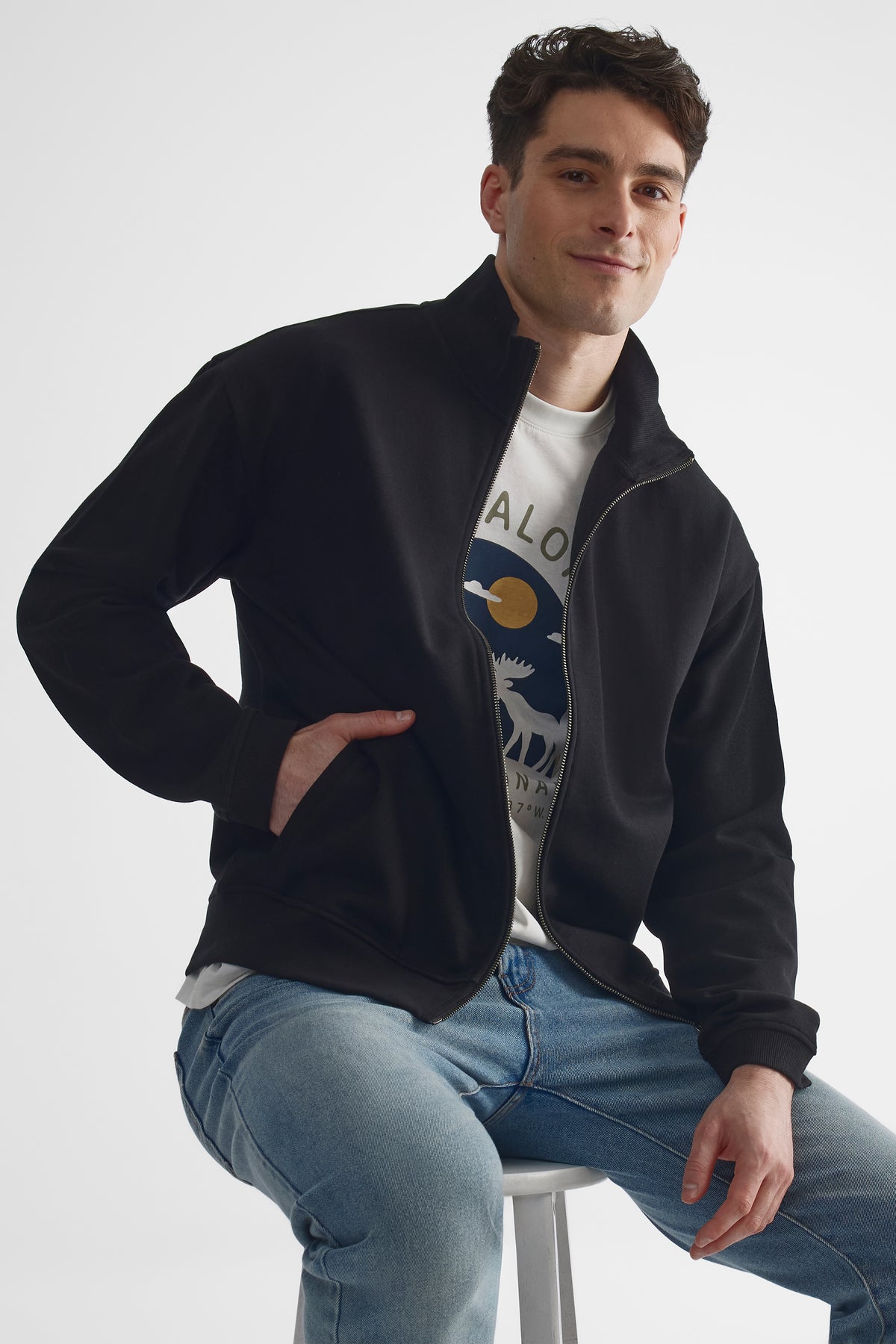 Veste ouatée à fermeture éclair - Homme && NOIR
