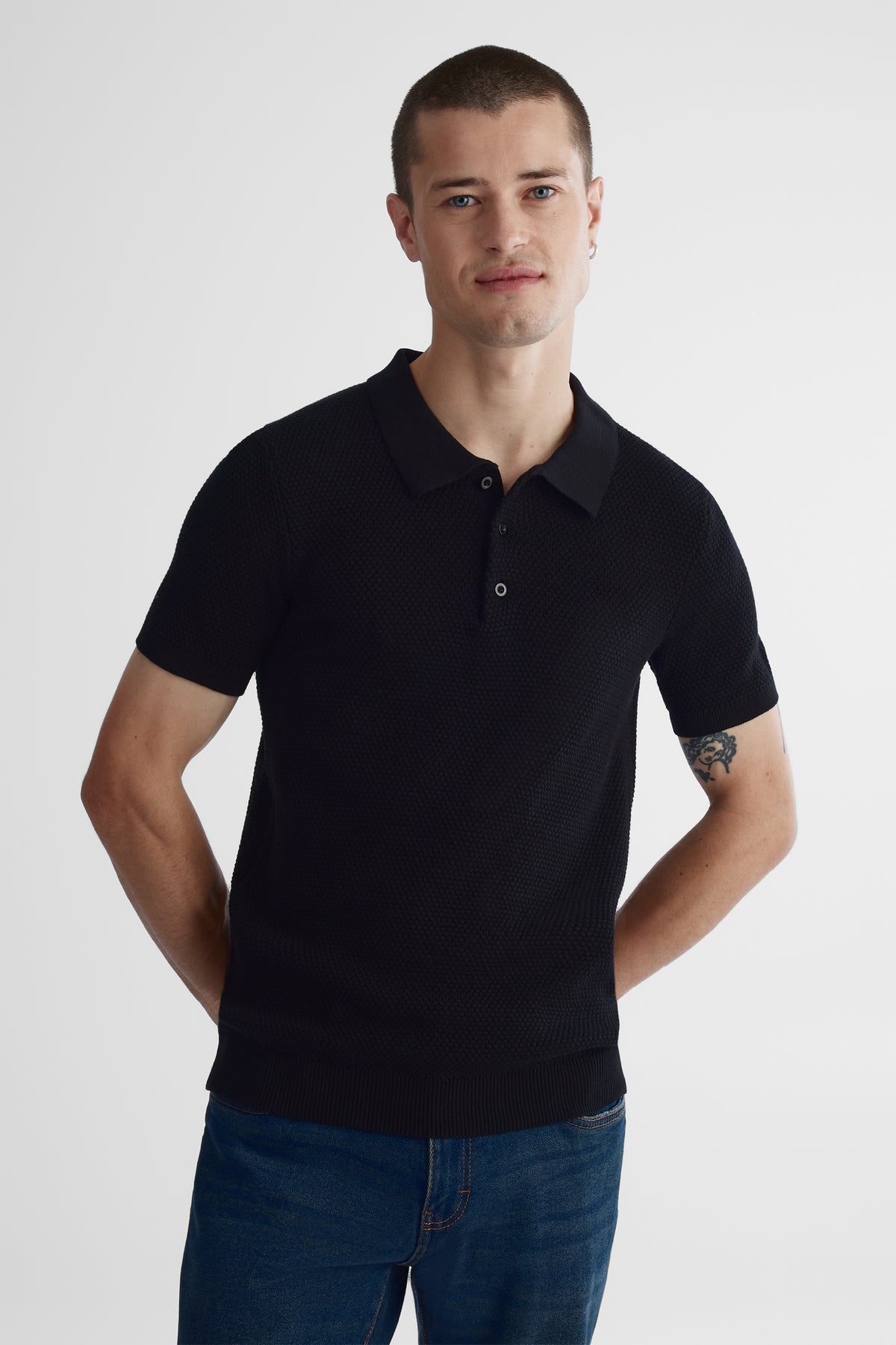Polo en fin tricot de coton - Homme && NOIR
