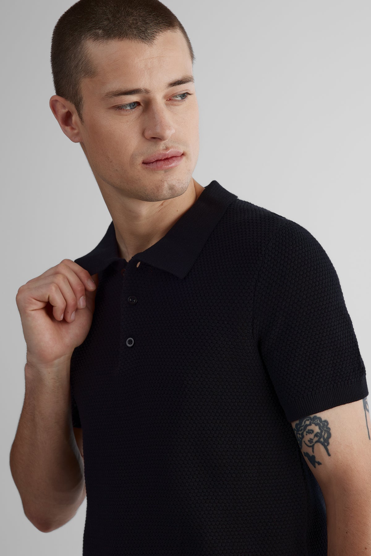 Polo en fin tricot de coton - Homme && NOIR