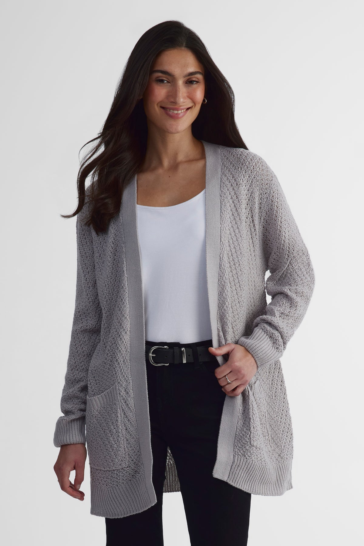 Cardigan léger effet coton - Femme && GRIS MIXTE